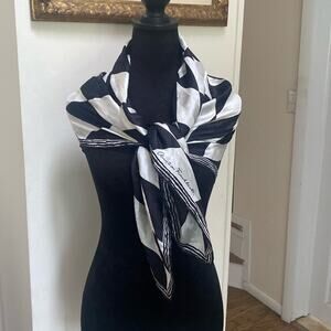 Christian Fischbacher Signed Black and White Silk Scarf